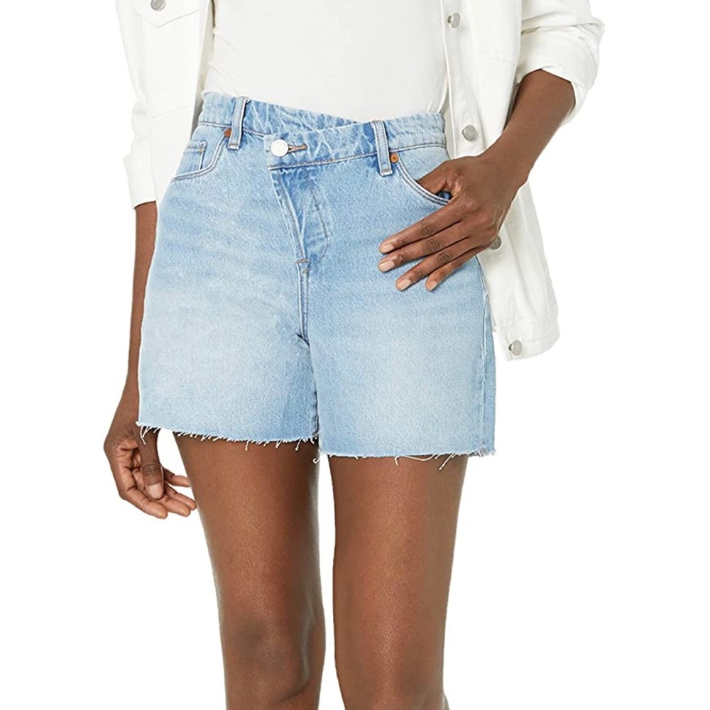 BLANK NYC Light Wash Overlap Fly Mom Shorts with Cut Off Finish 🤍🤍